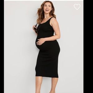 Maternity square neck rib knit midi dress
